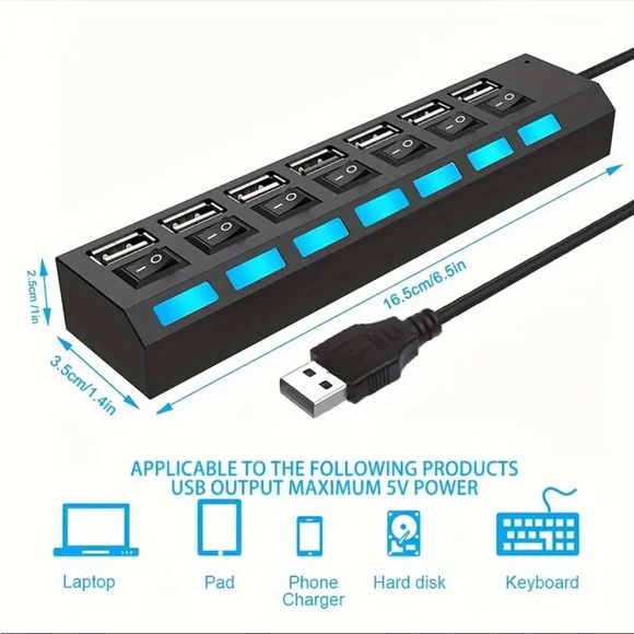 USB Hub 7 ports (Black) - Picture 2 of 2